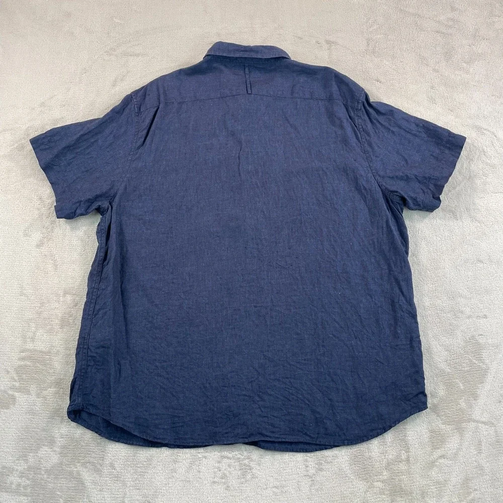 Banana Republic Slim Fit Shirt Men 2XL Blue 100% Linen‎ Short Sleeve Vacation